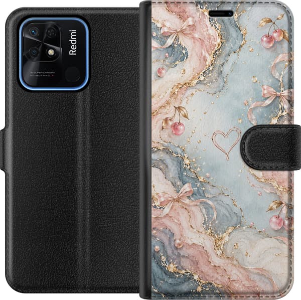 Kompatibelt Lommeboketui til Xiaomi Redmi 10C Rosettmarmor blå