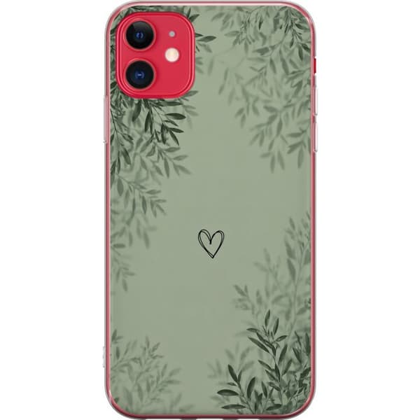 Kompatibelt Mobildeksel til Apple iPhone 11 Grønt botanisk motiv med skyggefulle blader og minimalistisk hjerte grønn