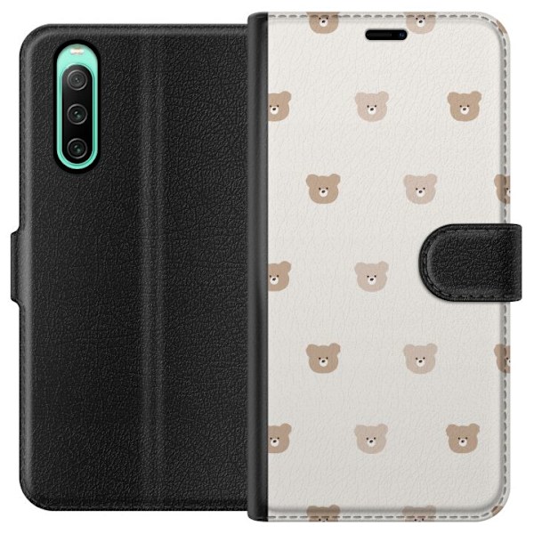 Sony Xperia 10 IV Tegnebogsetui Teddybaggrund - søde teddybjørne mod en blød baggrund