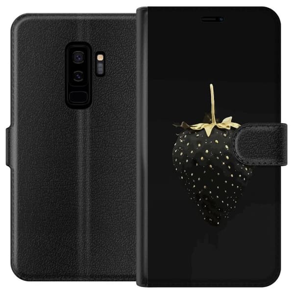 Kompatibel Tegnebogsetui til Samsung Galaxy S9+ Sort jordbær i guldstil