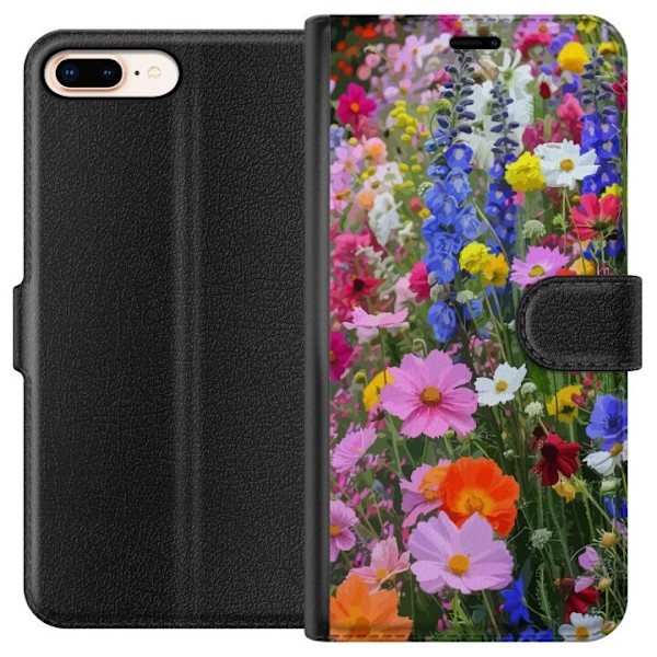 Apple iPhone 8 Plus Lompakkokotelo Kukkakuvioinen mobiilikuori kesäisellä niityllä ja luontomaisemalla
