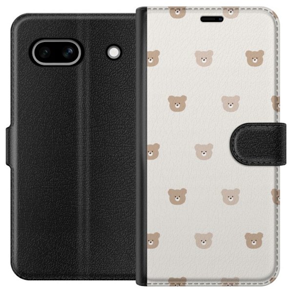Google Pixel 7a Tegnebogsetui Teddybaggrund - søde teddybjørne mod en blød baggrund