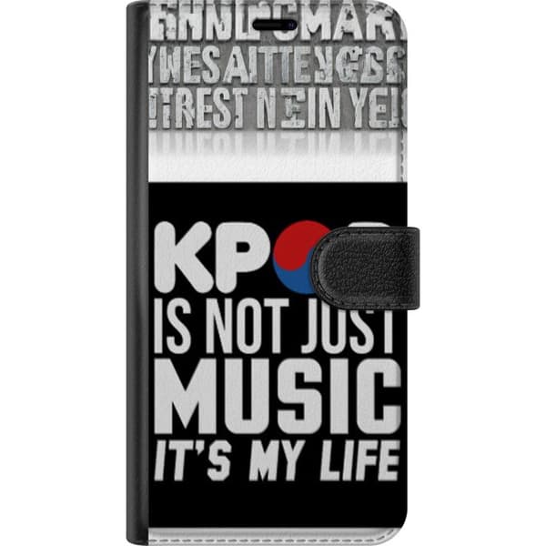 Kompatibel Tegnebogsetui til Apple iPhone 8 K-pop er ikke kun musik, tekstmotiv i sort, hvid, rød og blå sort