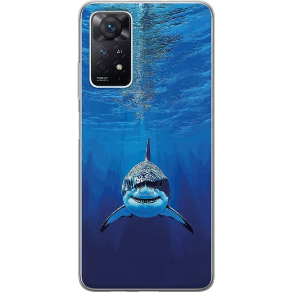 Kompatibelt Mobilskal till Xiaomi Redmi Note 11 Pro 5G Närbild av en vithaj under vattnet blå