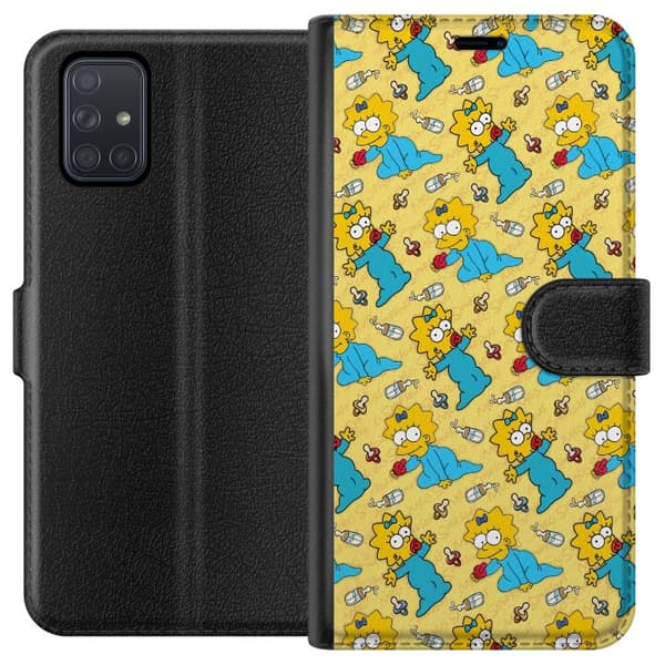 Kompatibel Tegnebogsetui til Samsung Galaxy A71 Mønster med Maggie Simpson, sutter og sutteflasker gul