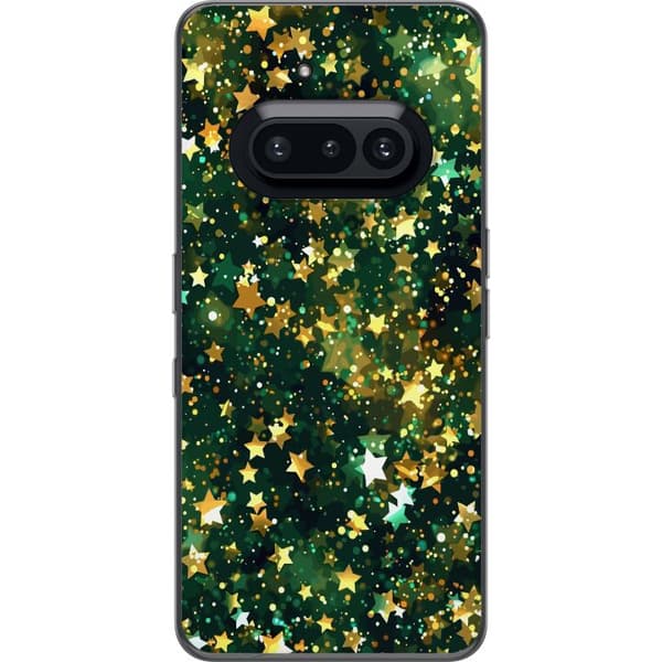 Kompatibel Mobilcover til Nothing Phone (3a) Glitrende guldstjerner og lyspunkter på dybgrøn baggrund grøn