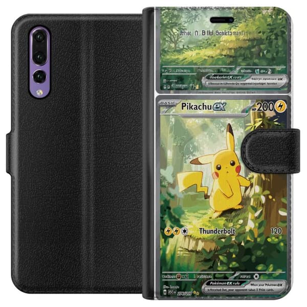 Kompatibelt Lommeboketui til Huawei P20 Pro Pikachu grønn