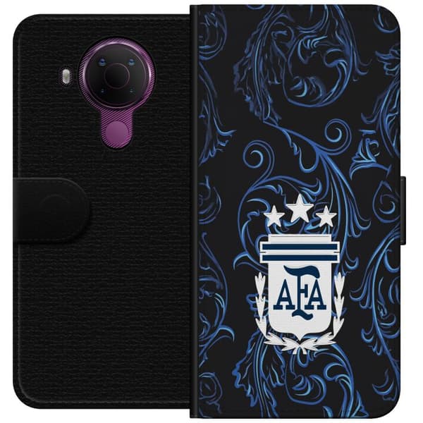 Kompatibel Tegnebogsetui til Nokia 5.4 Argentinas AFA-emblem på mørkeblå ornamental baggrund blå