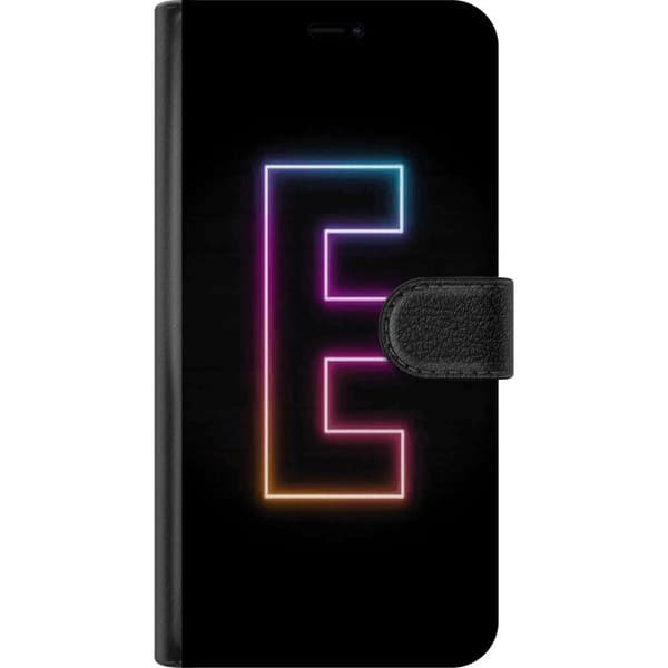 Kompatibel Tegnebogsetui til Google Pixel 6a Minimalistisk neonbogstav E i lysende farver mod mørk baggrund i et moderne og stilrent design
