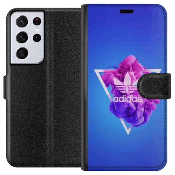 Samsung Galaxy S21 Ultra 5G Lompakkokotelo Adidas-inspiroitunut sininen muotoilu - urheilullinen motiivi retro-vibeillä sinisissä sävyissä