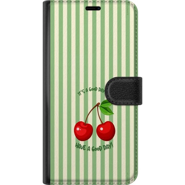 Kompatibel Tegnebogsetui til Apple iPhone 8 Plus Hjerteformede kirsebær med stribet grøn baggrund grøn