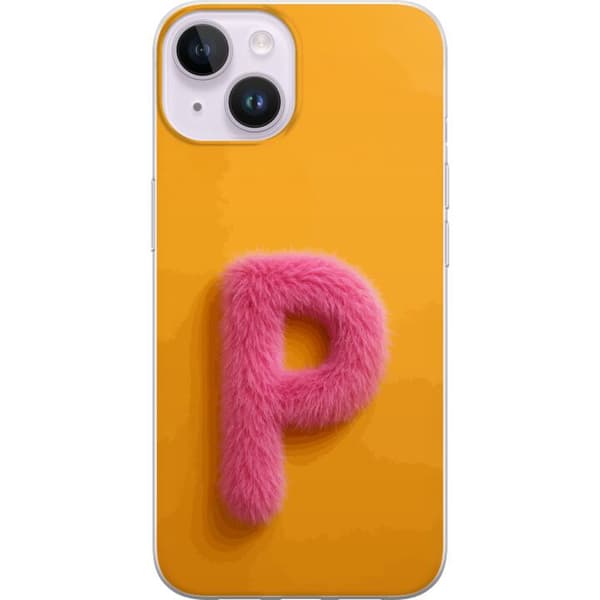 Kompatibelt Mobildeksel til Apple iPhone 15 Fluffy bokstav P i rosa med myk pelsstruktur og leken typografi rosa