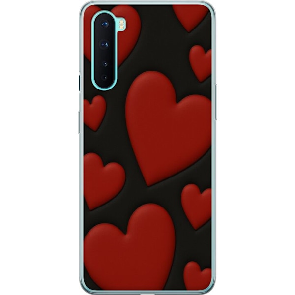 OnePlus Nord Gennemsigtig cover Rød Fløjlshjerter