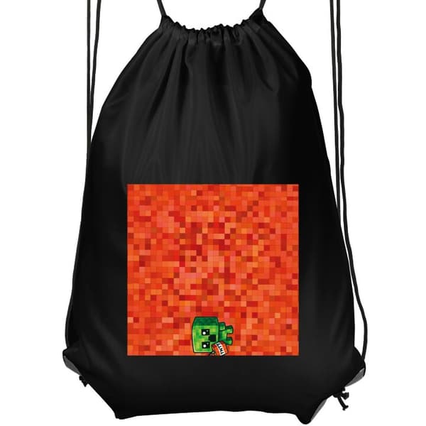Gymnastikpose Sort Spilinspireret motiv med grønt pixelvæsen, dynamit og rødorange pixeleret baggrund sort Barn
