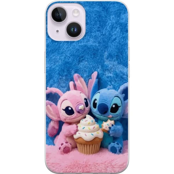 Kompatibelt Mobildeksel til Apple iPhone 15 Plus Søte blå og rosa figurer med stor cupcake og strøssel rosa