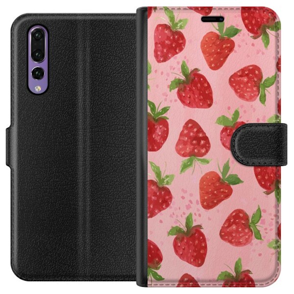 Huawei P20 Pro Tegnebogsetui Jordbærdrømme - Retro-stil jordbærmønster