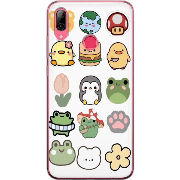 Huawei Y7 (2019) Genomskinligt Skal Kawaii Friends – söta figurer i japansk stil