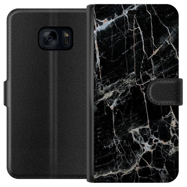 Samsung Galaxy S7 Lompakkokotelo Musta marmori