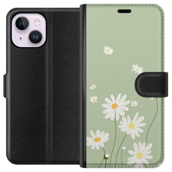 Apple iPhone 15 Plus Plånboksfodral Prästkragar – blommigt mönster i svensk sommarstil