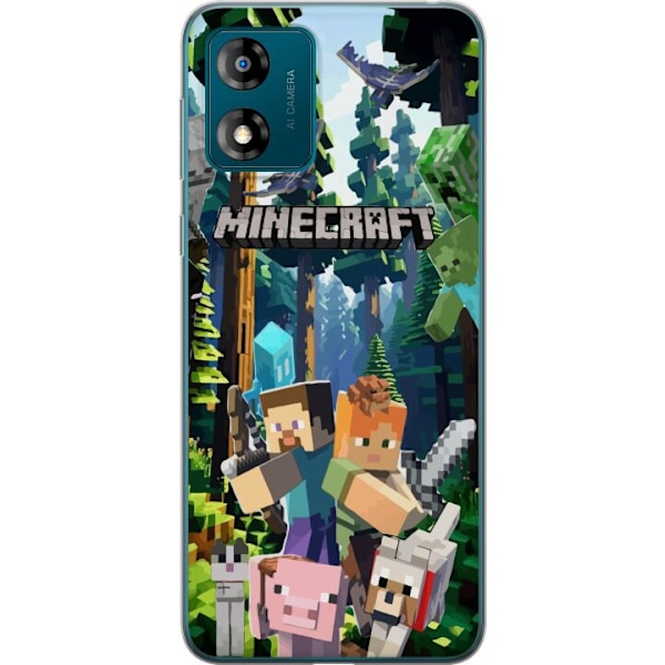 Motorola Moto E13 Läpinäkyvä kuori Minecraft-matkapuhelinkotelo metsällä ja pikselityylisillä hahmoilla