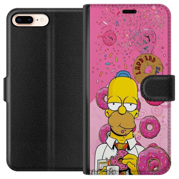 Kompatibel Tegnebogsetui til Apple iPhone 8 Plus Homer Simpson spiser lyserøde donuts mod en farverig baggrund pink