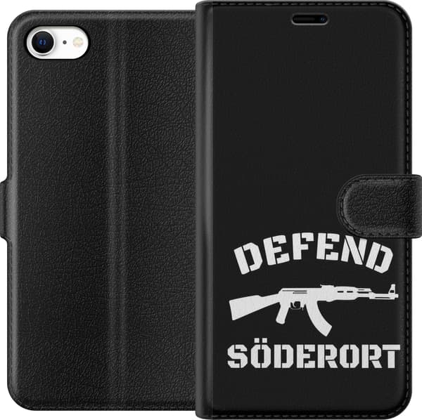 Kompatibel Tegnebogsetui til Apple iPhone 6 Sort Söderort - hvidt områdeslogan og hvid våbensilhuet på sort baggrund sort