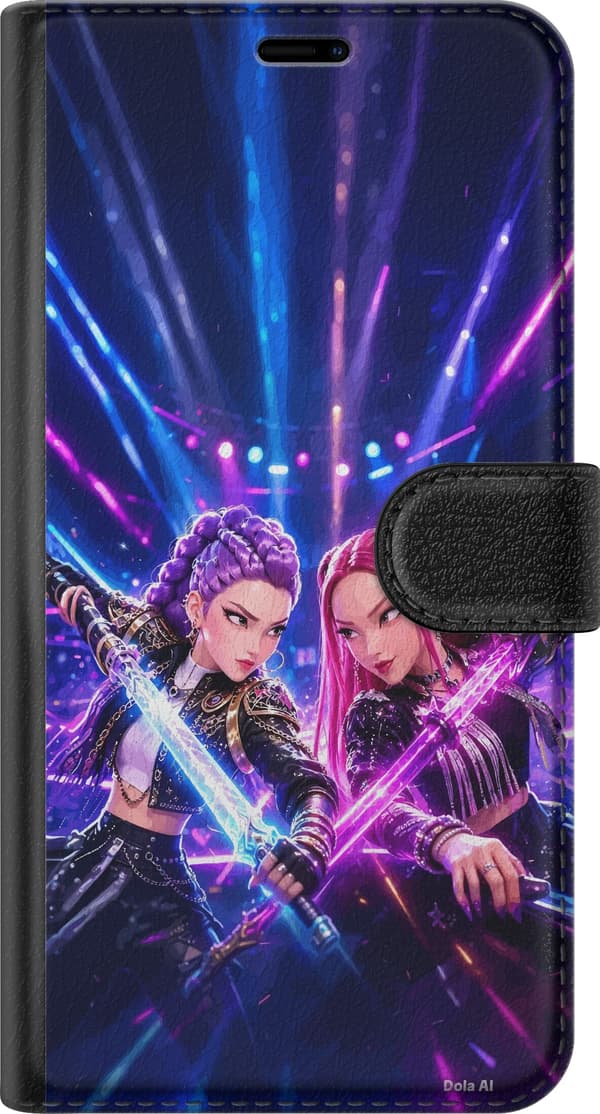 Kompatibelt Lommeboketui til Apple iPhone 6s To animejenter med blått og rosa lysende sverd