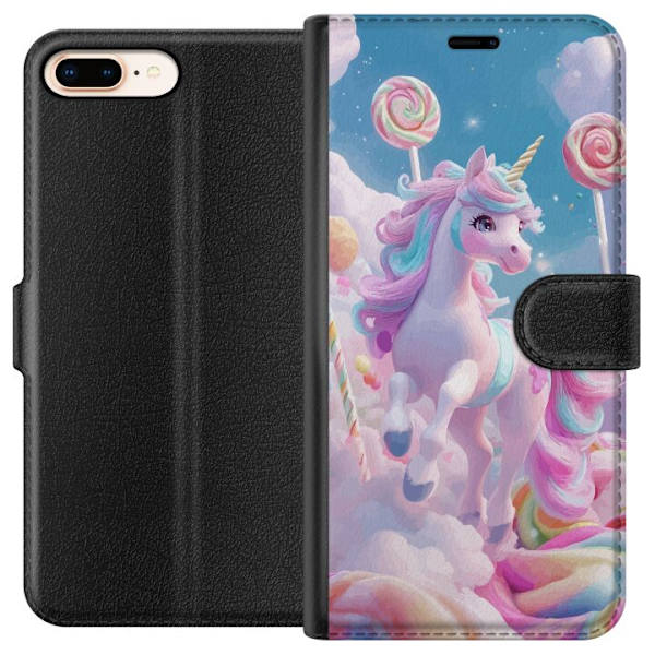 Apple iPhone 8 Plus Plånboksfodral Enhörning Candy Pastell Kawaii Motiv Söt Populär Färg Grafiskt Trend Barn Motiv Fantasy Art