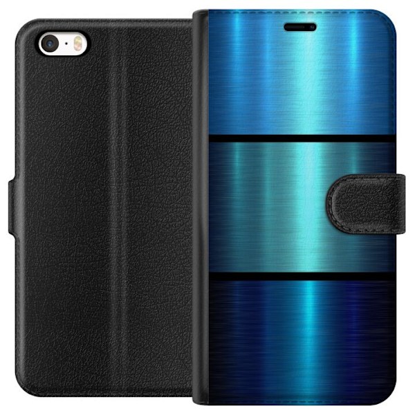 Apple iPhone 5 Tegnebogsetui Blå Metallic Striber