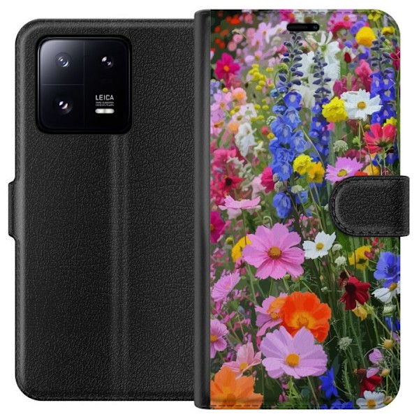 Xiaomi 13 Pro Lompakkokotelo Kukkakuvioinen mobiilikuori kesäisellä niityllä ja luontomaisemalla