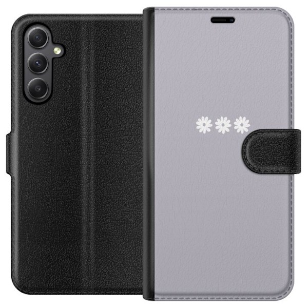 Samsung Galaxy A24 4G Plånboksfodral Lila Blomminimalism – stilrent blommotiv på lila bakgrund