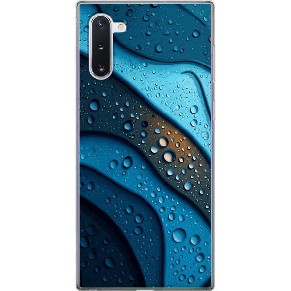 Kompatibelt Mobildeksel til Samsung Galaxy Note10 Blå abstrakte bølger med glitrende vanndråper i moderne grafisk design blå