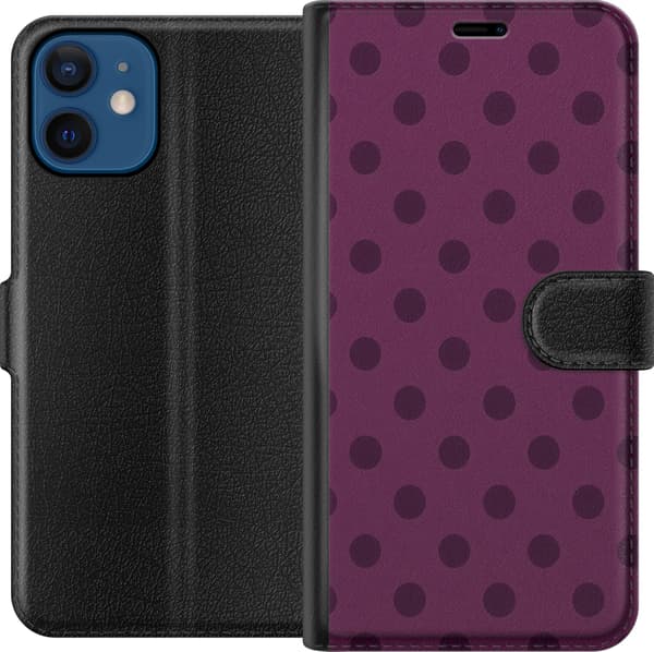 Kompatibel Tegnebogsetui til Apple iPhone 12 Blomme Popprikker lilla