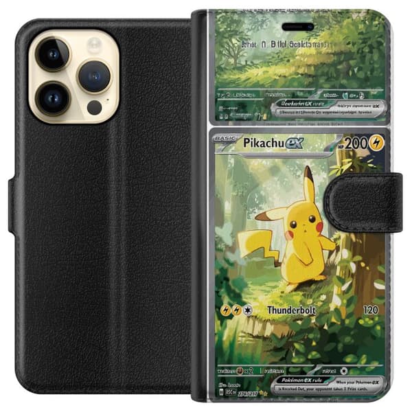 Kompatibel Tegnebogsetui til Apple iPhone 14 Pro Max Pikachu grøn