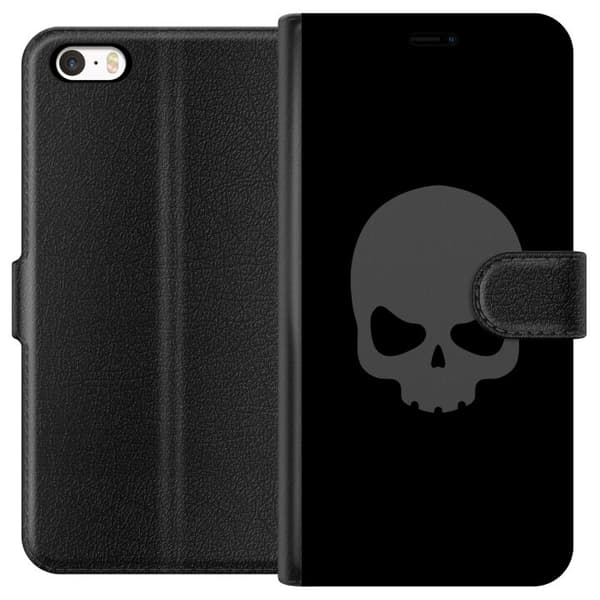 Kompatibel Tegnebogsetui til Apple iPhone 5 Enkel dødningehoved i grå tone mod sort baggrund, elegant og moderne design