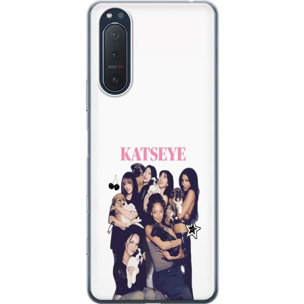 Kompatibelt Mobildeksel til Sony Xperia 5 II Collage med jentegruppe og søte hundevalper sammen med rosa tekst og dekorative symboler hvit