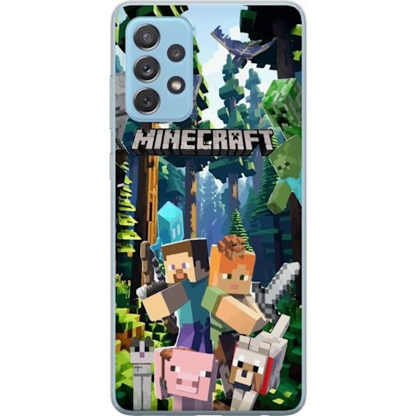 Samsung Galaxy A52 5G Läpinäkyvä kuori Minecraft-matkapuhelinkotelo metsällä ja pikselityylisillä hahmoilla