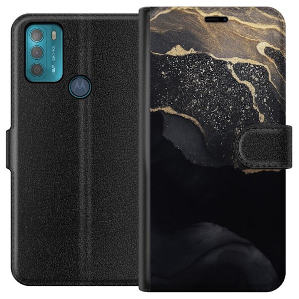 Motorola Moto G50 Tegnebogsetui Sort guld abstrakt
