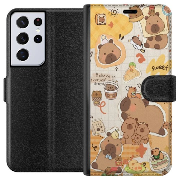 Samsung Galaxy S21 Ultra 5G Lompakkokotelo Kawaii capybara mobilskal med gulliga djurmotiv