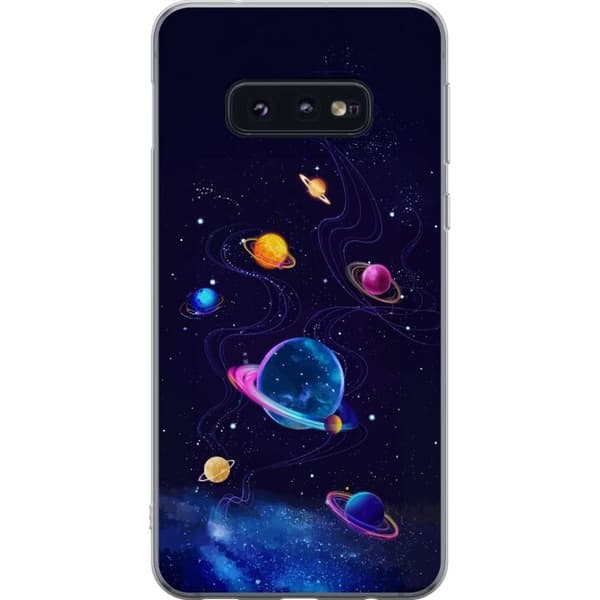Kompatibelt Mobildeksel til Samsung Galaxy S10e Fargerike planeter og stjerner i et animert romlandskap blå