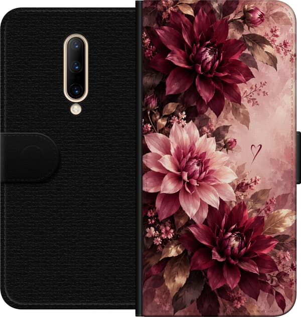Kompatibelt Plånboksfodral till OnePlus 7 Pro Vinröda dahlior rosa