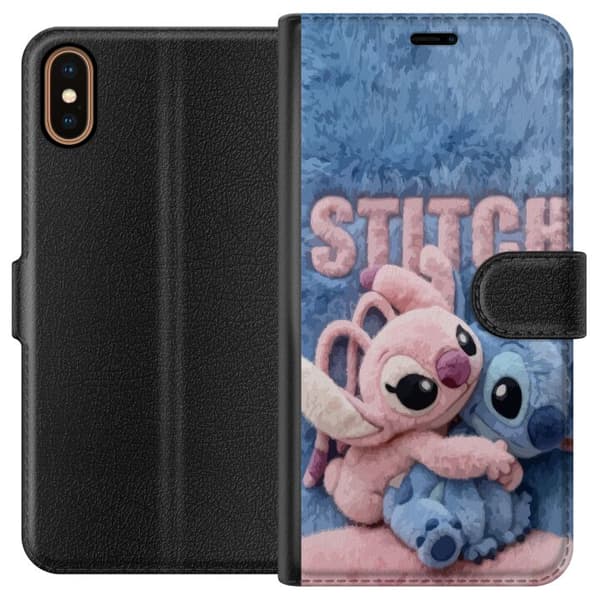 Kompatibel Tegnebogsetui til Apple iPhone XS Bløde lyserøde og blå Stitch-bamser med en fluffy baggrund i sød kawaii-stil blå