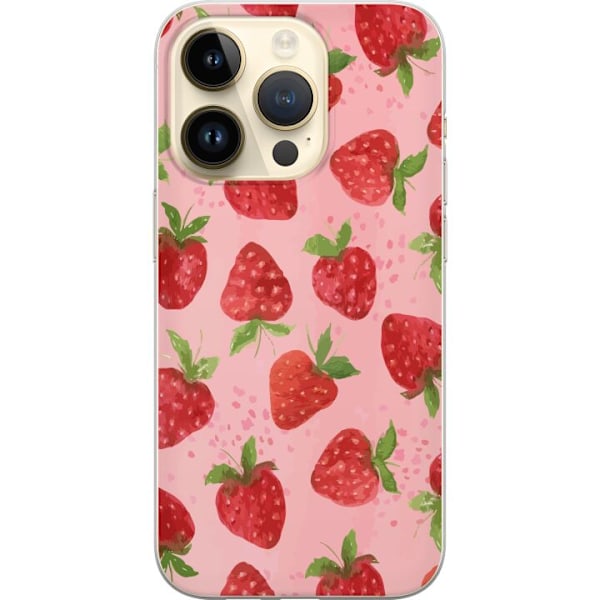 Apple iPhone 14 Pro Genomskinligt Skal Strawberry Dreams – jordgubbsmönster i retrostil