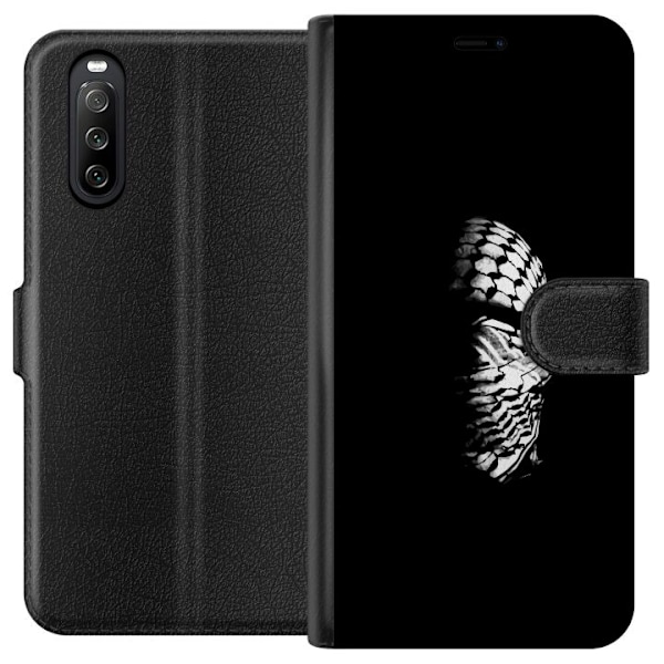 Sony Xperia 10 III Tegnebogsetui Keffiyeh-mønster - klassisk sort-hvid palæstinensisk tørklæde med kulturel betydning