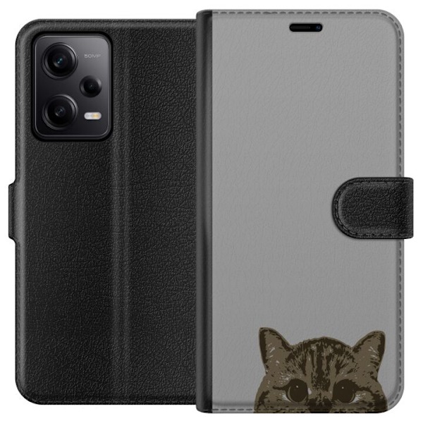 Xiaomi Redmi Note 12 Pro Lommeboketui Grå Kattblikk - stilren katte design med grå bakgrunn