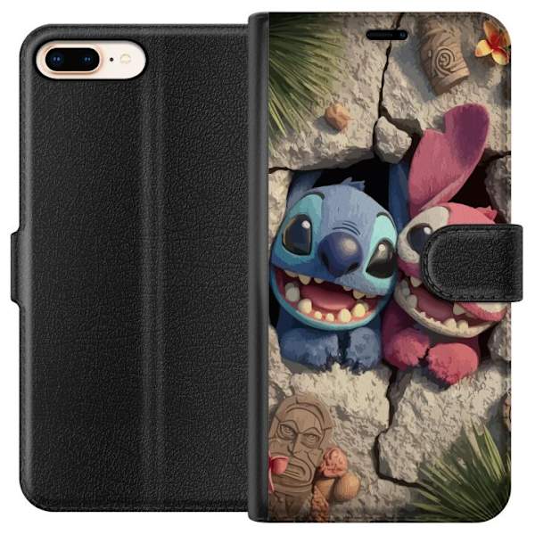 Apple iPhone 7 Plus Tegnebogsetui Stitch Angel Lilo & Stitch Motiv Disney Kærlighed Tegneseriekarakter Populær Blå Alien Sjov Disney-film