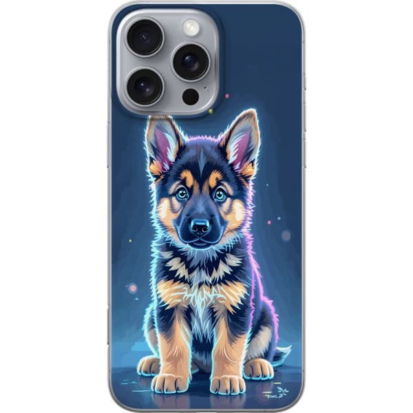 Kompatibelt Mobildeksel til Apple iPhone 16 Pro Max Neonlyst schäfervalp med blå og lilla lys-effekter blå