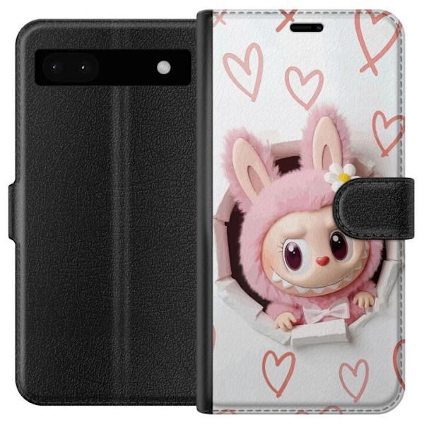 Google Pixel 6a Tegnebogsetui Labubu Hjerte Baggrund Pop Mart Kærlighed Tema Karakter Design Populært Motiv Samlerfigur Kunst Legetøj Serie
