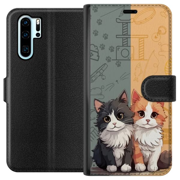 Kompatibelt Lommeboketui til Huawei P30 Pro Katter