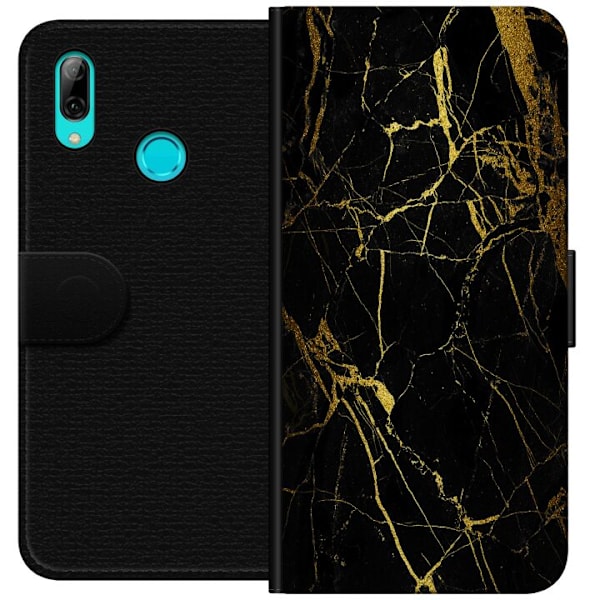 Huawei P smart 2019 Tegnebogsetui Marmor Sort & Guld